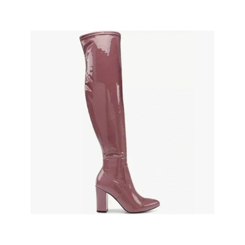 WILD PAIR Womens Purple Stretch Bravy Pointed Toe Block Heel Heeled Boots 6 M